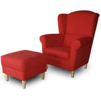 Křeslo ušák ASTRID s taburetem, červená látka
