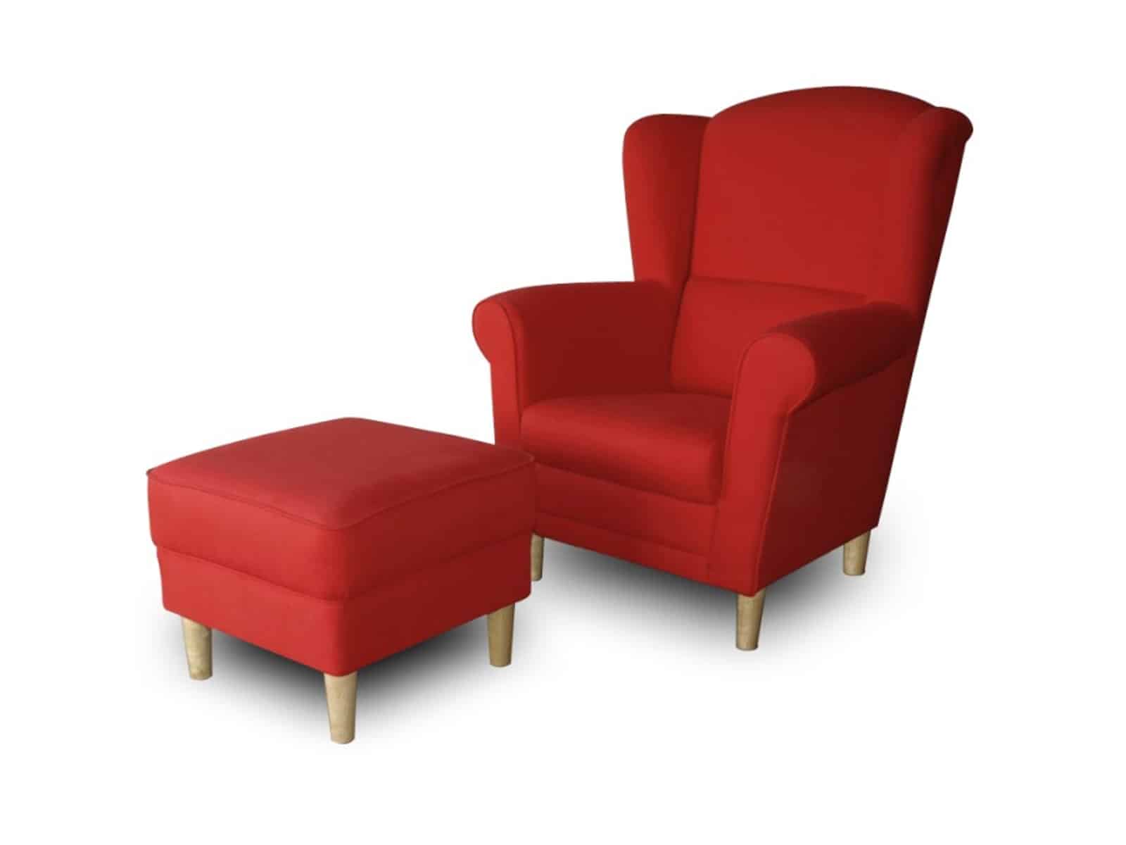 Křeslo ušák ASTRID s taburetem, červená látka
