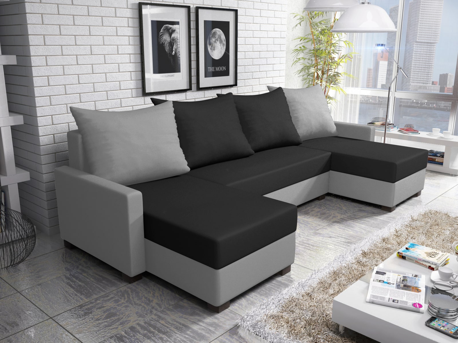 Rohová sedačka FIESTA U 3, černá látka/šedá látka