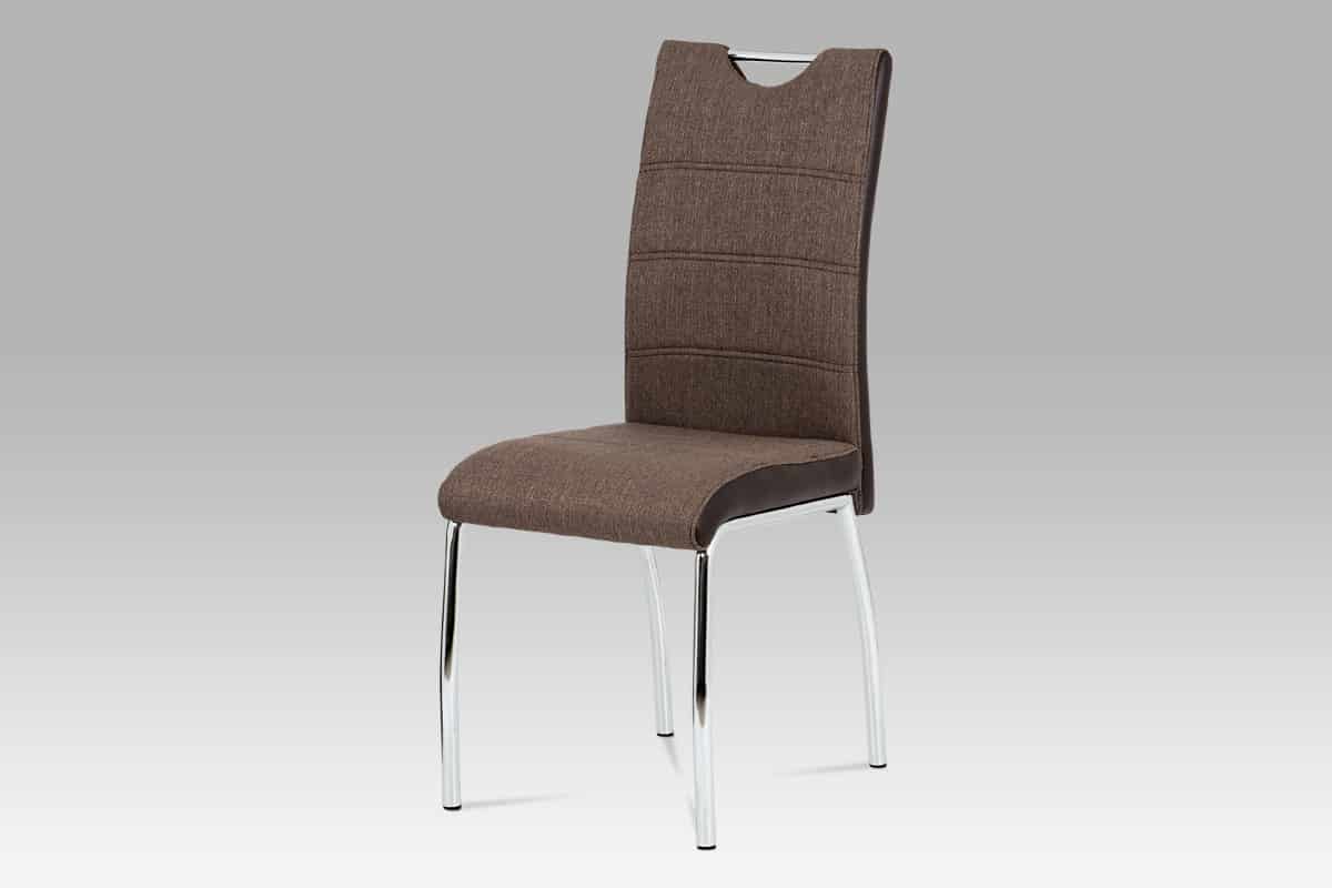 Jídelní židle HC-586 COF2, coffee látka+hnědá koženka/chrom