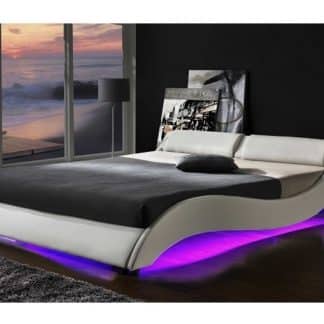 PASCALE čalouněná postel s roštem a LED osvětlením 180x200 cm, bílá