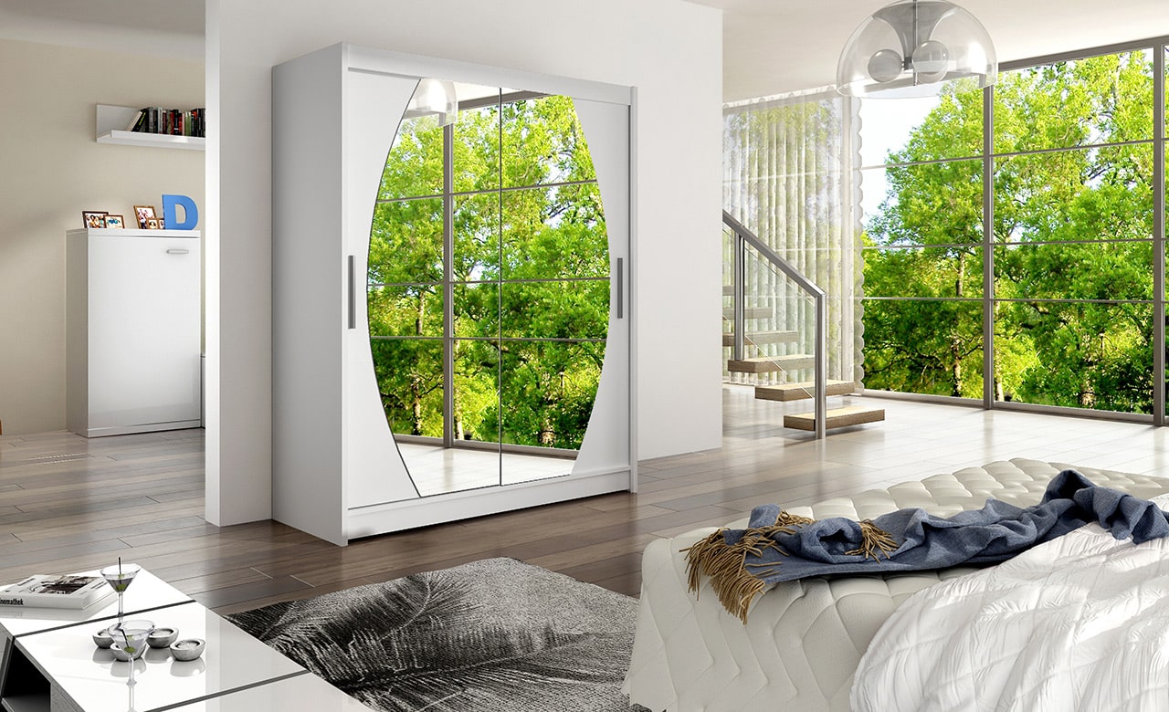 Šatní skříň WESTA VIII, bílý mat/zrcadlo