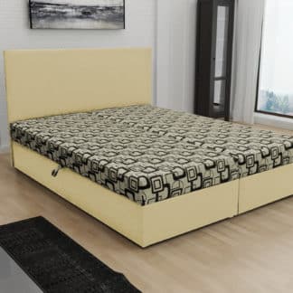 Čalouněná postel JERRY 180x200, béžová látka se vzorem/krémová ekokůže
