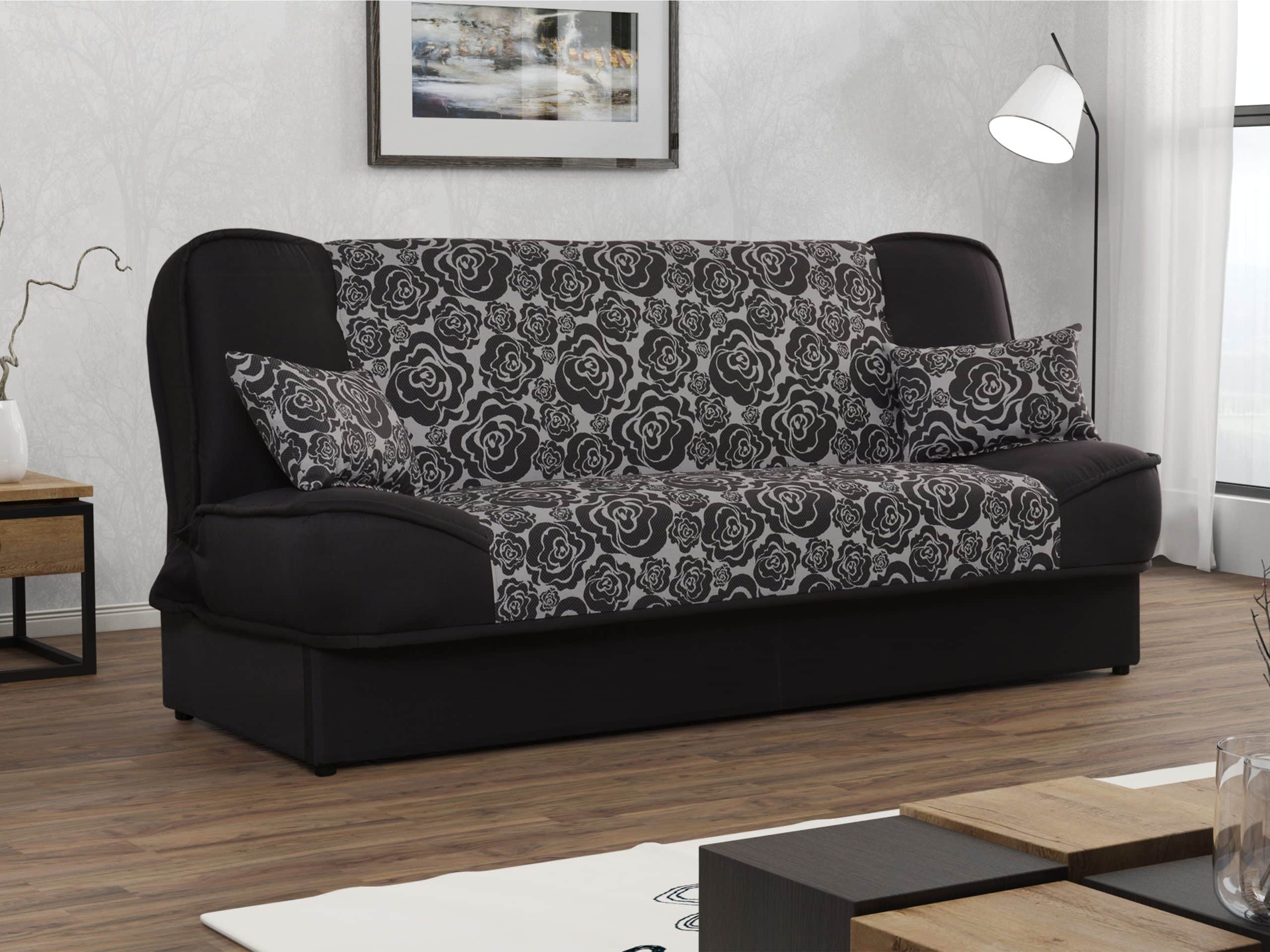 Pohovka KLAUDIA 4, látka vzor květy/černá látka