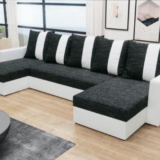 Rohová sedačka PRAGA U, černá látka/bílá ekokůže