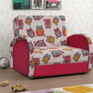 Křeslo KAJA I - 1, látka potisk sovy/růžová látka