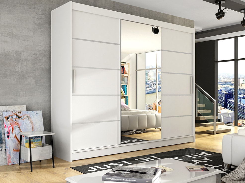 Šatní skříň ASTON VI, bílá/zrcadlo