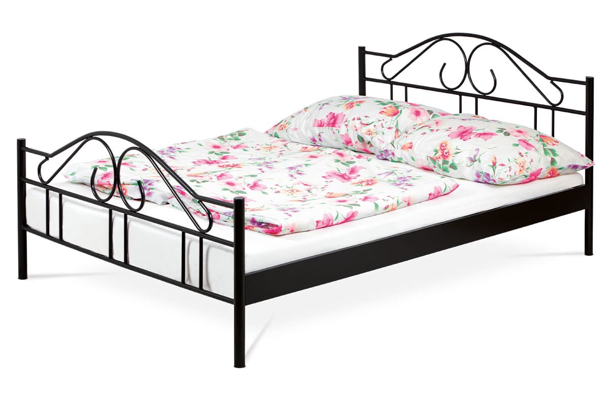 Kovová dvoulůžková postel 140x200 BED-1909 BK, černý lesk