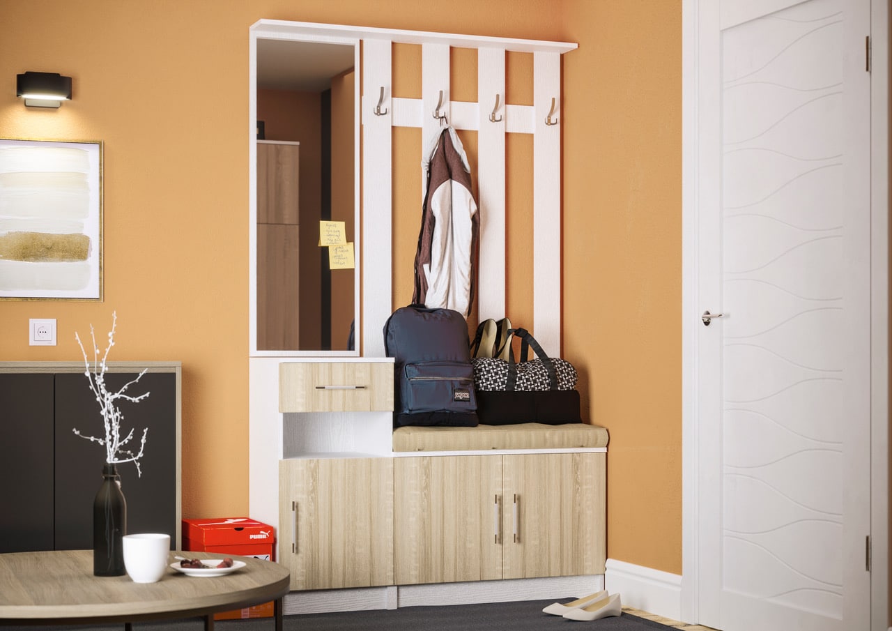 Předsíňová stěna MÁŠENKA I, bílá/dub sonoma