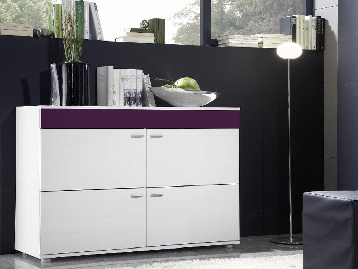 Komoda LOGO II, bílá/fialový a bílý lesk
