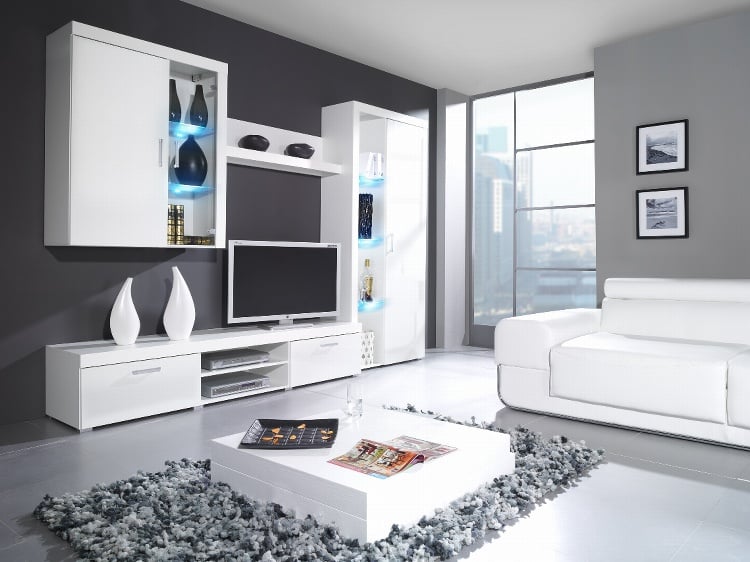 SAMBA B, obývací stěna, bílá/bílý lesk