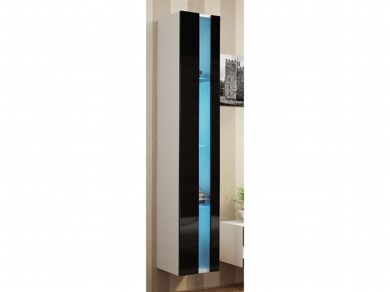 Závěsná vitrína VIGO NEW, bílá/černý lesk