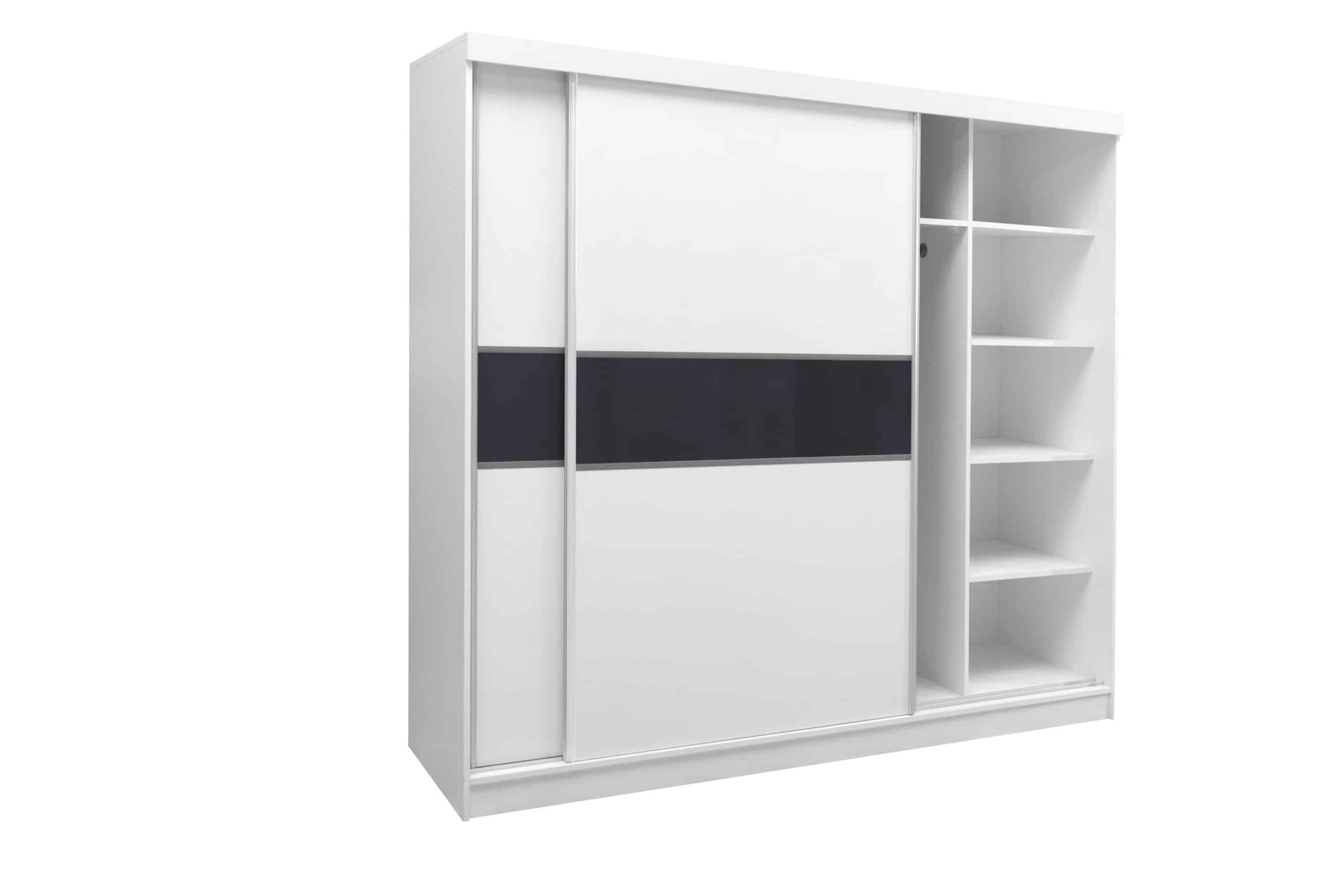 Skříň šatní GD 240, bílá/černé plexisklo