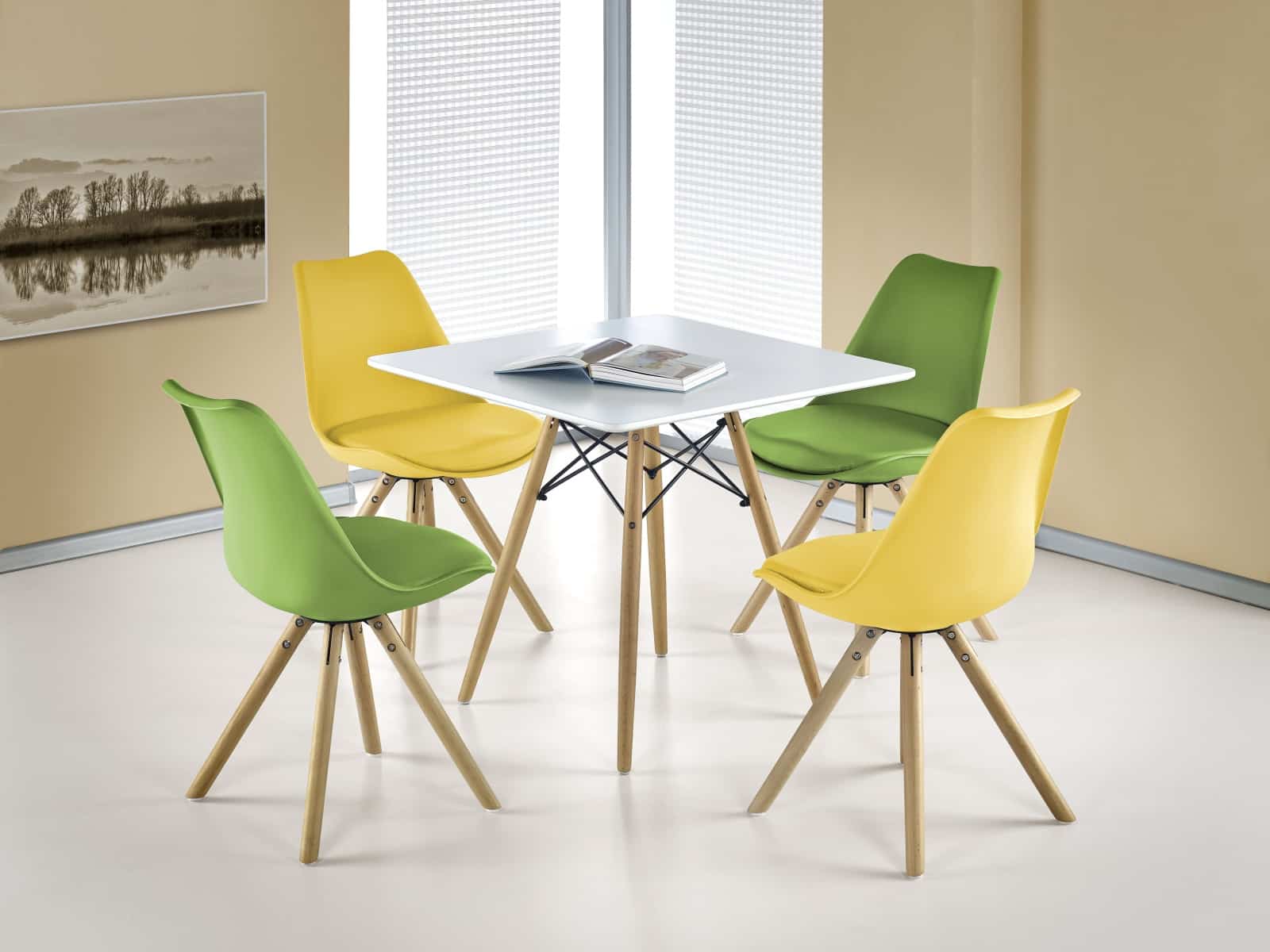 Jídelní stůl PROMETHEUS čtverec, bílá/buk