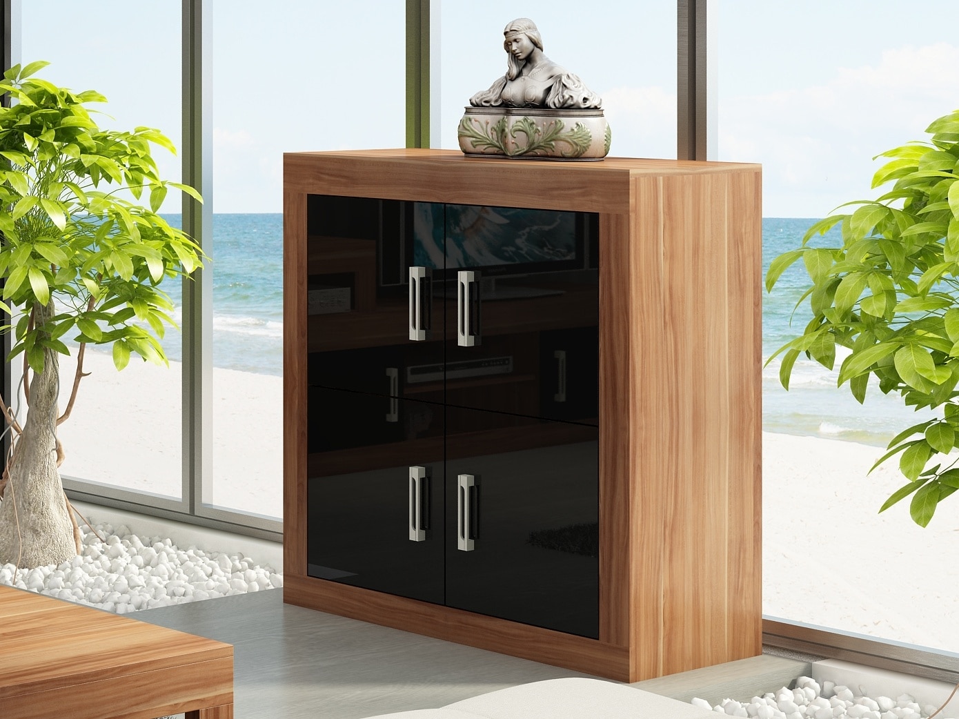 VERIN/01, komoda, švestka wallis/černý lesk