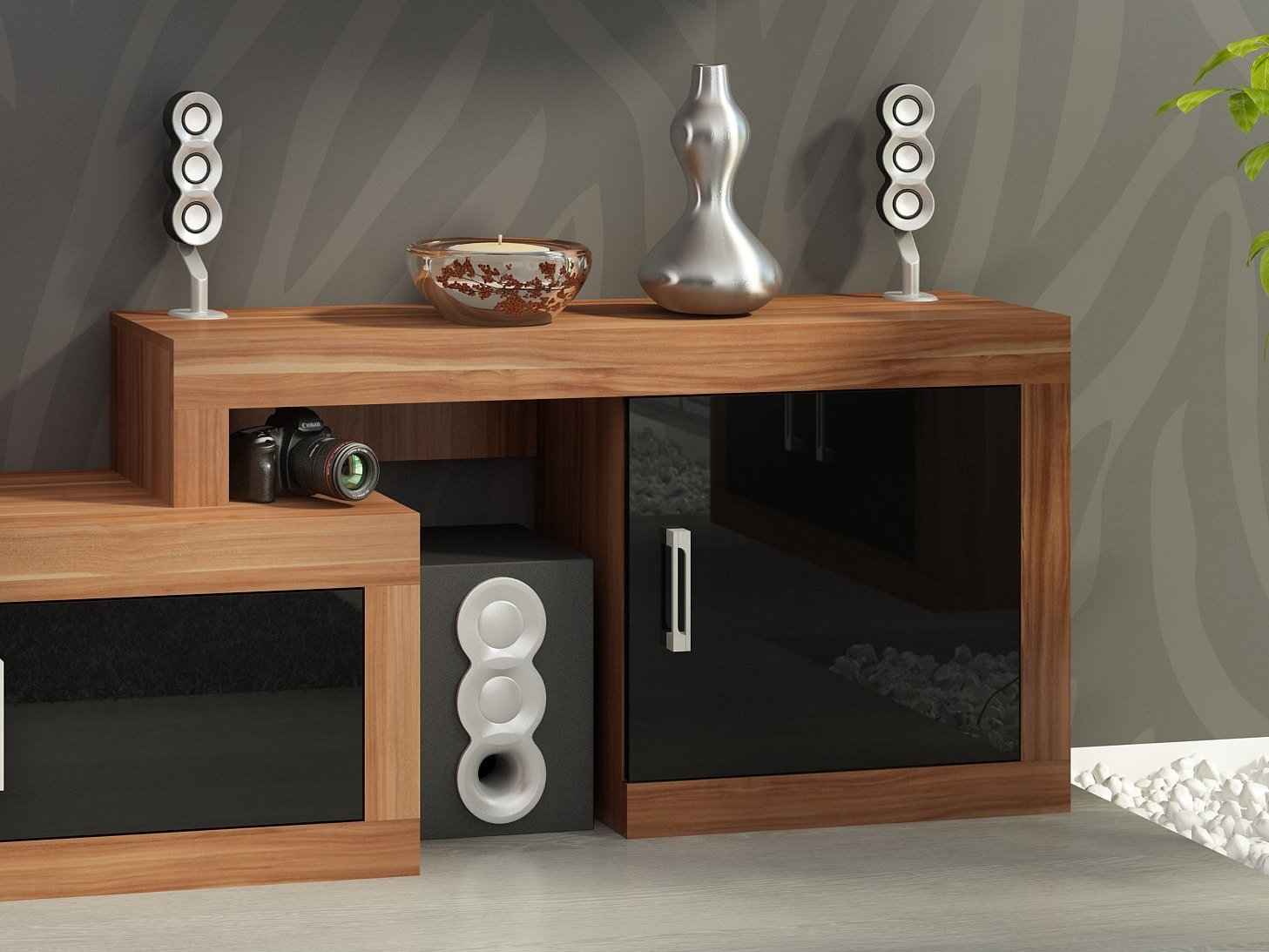 VERIN/04, regál nízký, švestka wallis/černý lesk