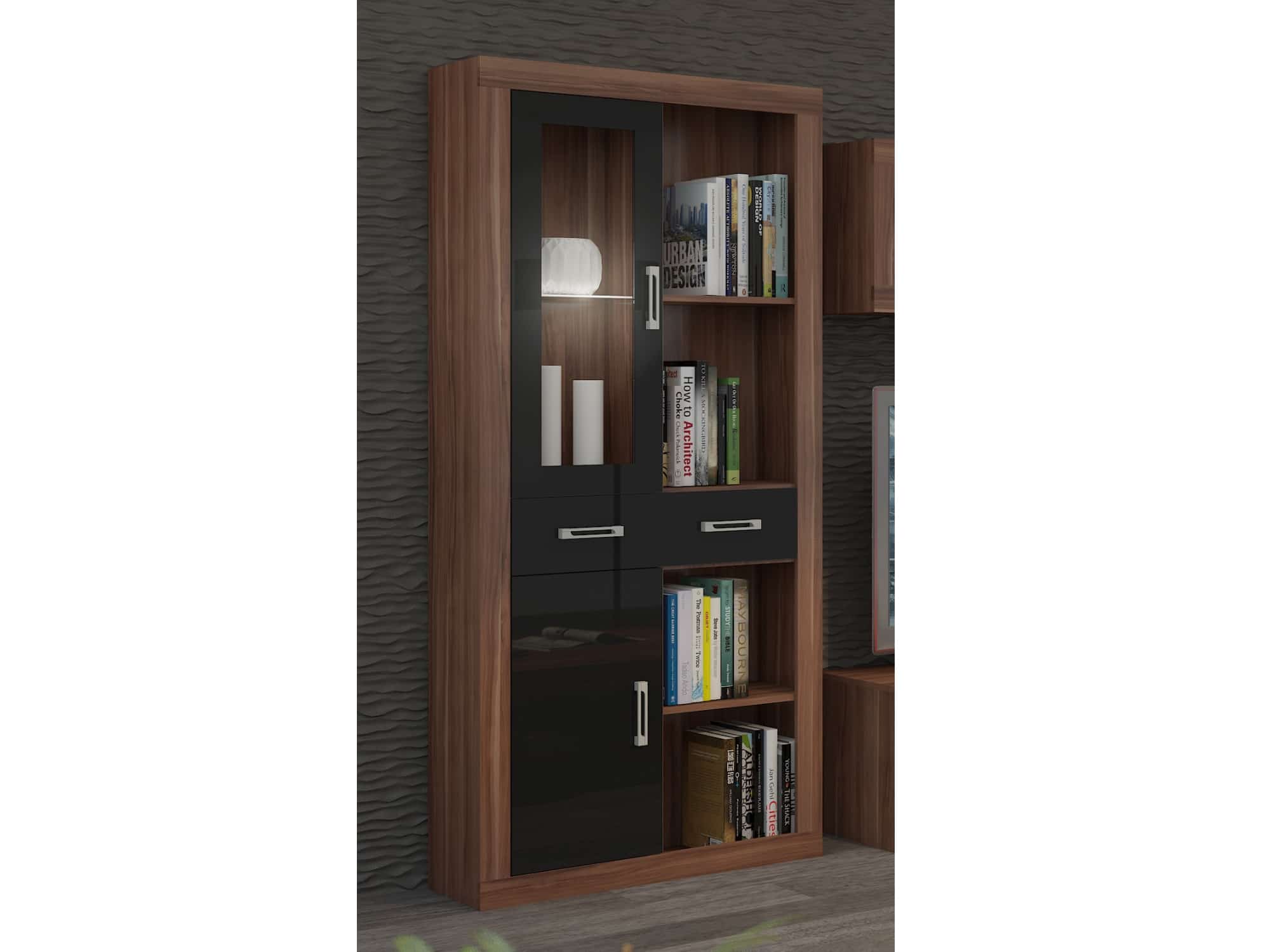 VERIN/15, regál 1DSWO, švestka wallis/černý lesk