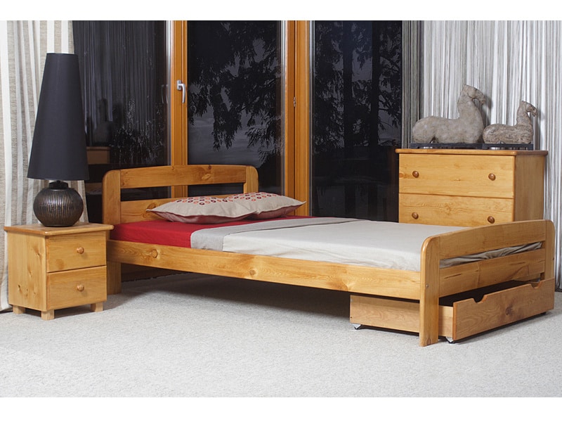 Postel KLAUDIA 160x200 cm s roštem, masiv borovice/moření olše