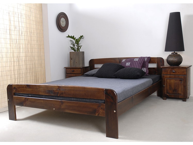 Postel KLAUDIA 160x200 cm s roštem, masiv borovice/moření ořech