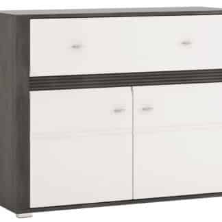 SEVILLA, komoda 2D1S, norská borovice černá/bílý lesk