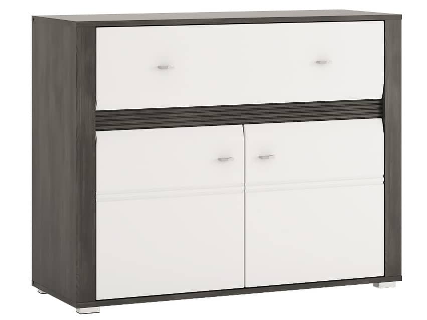 SEVILLA, komoda 2D1S, norská borovice černá/bílý lesk