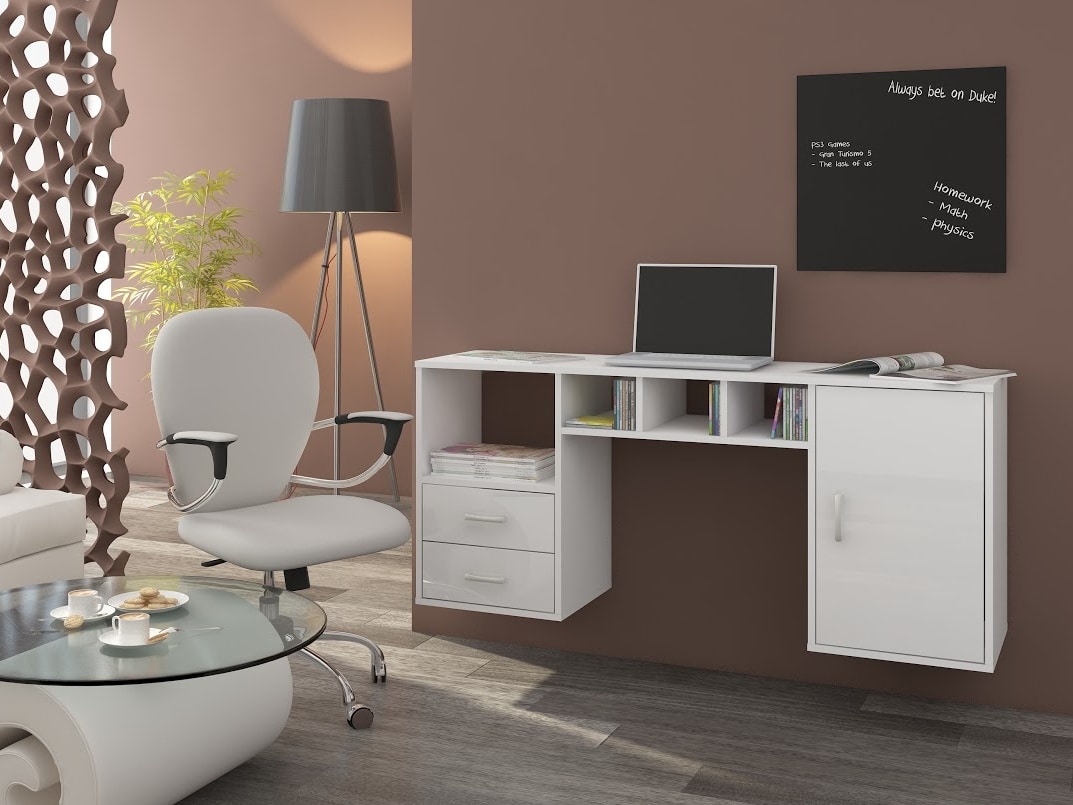 Psací stůl HANGER, bílá/bílý lesk