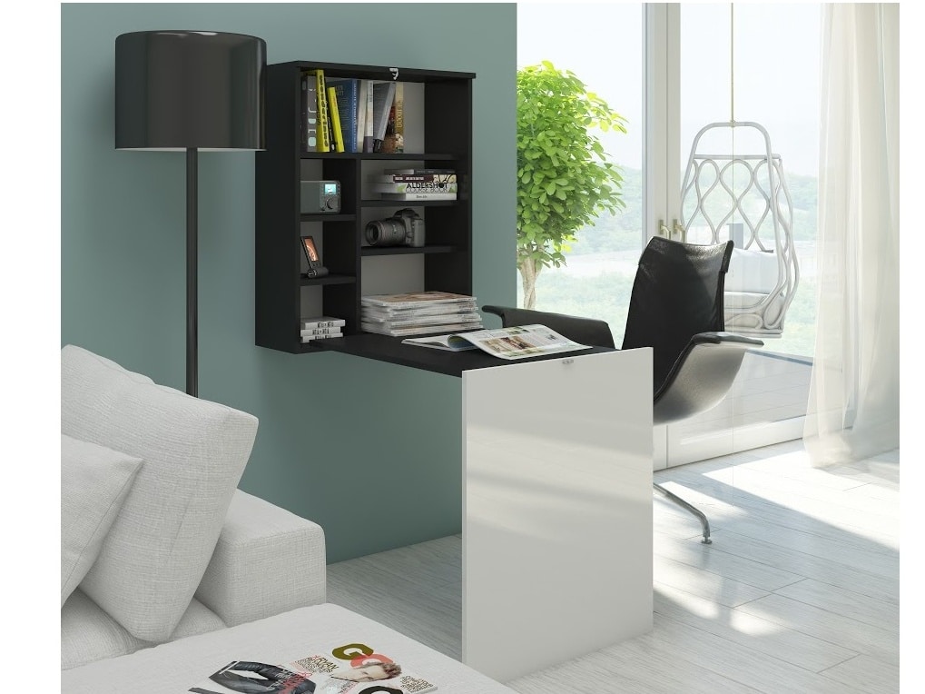 Psací stůl HIDE, černá/bílý lesk