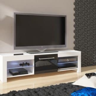 TV stolek FLEX, bílá/černý lesk