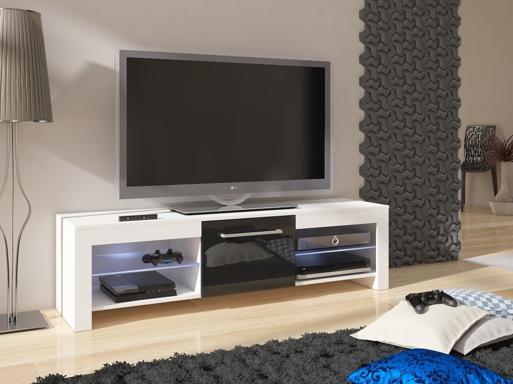 TV stolek FLEX, bílá/černý lesk