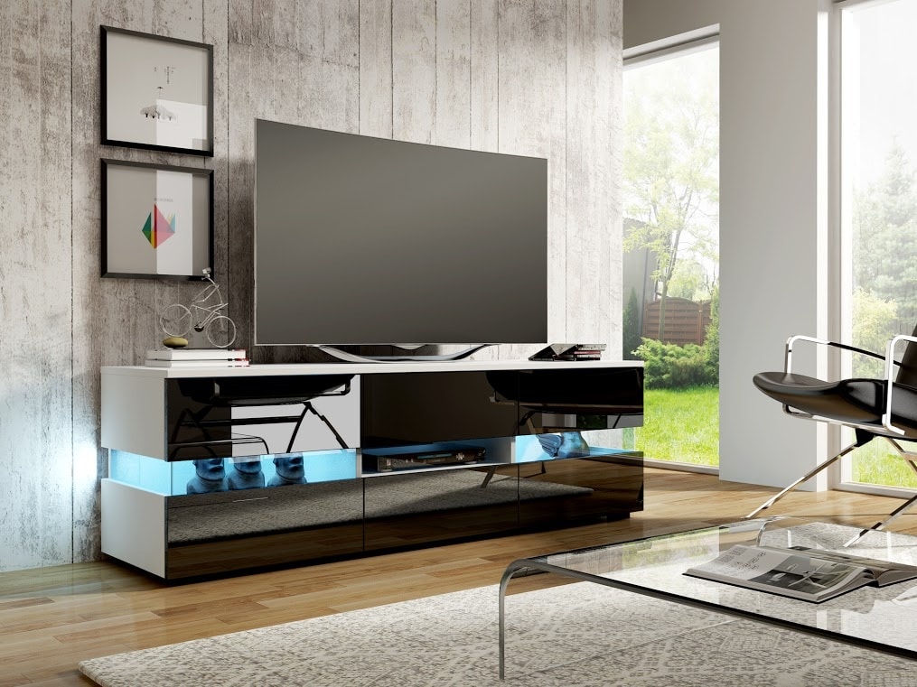 TV stolek INTER, bílá/černý lesk