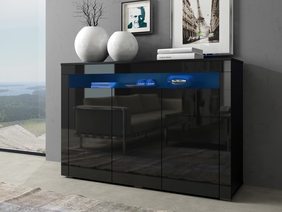 Komoda SOFIA, černá/černý lesk