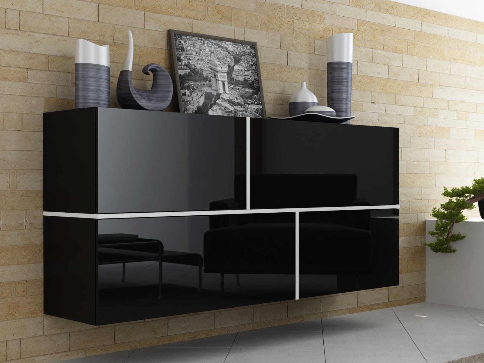 GOYA, komoda, černý lesk/bílý mat