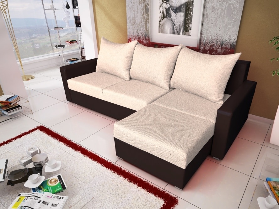 Rohová sedačka MALAGA BIS 3, béžová látka/hnědá ekokůže