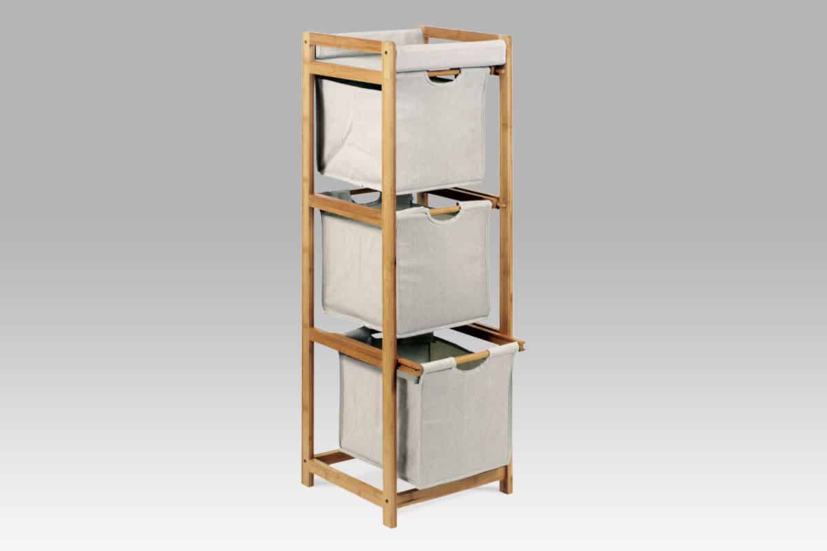 Regál DR-012-3, 3 šuplíky, lakovaný bambus a látka