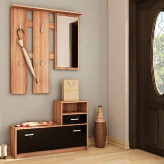 Předsíňová stěna LUNA, barva:  švestka wallis/černý lesk