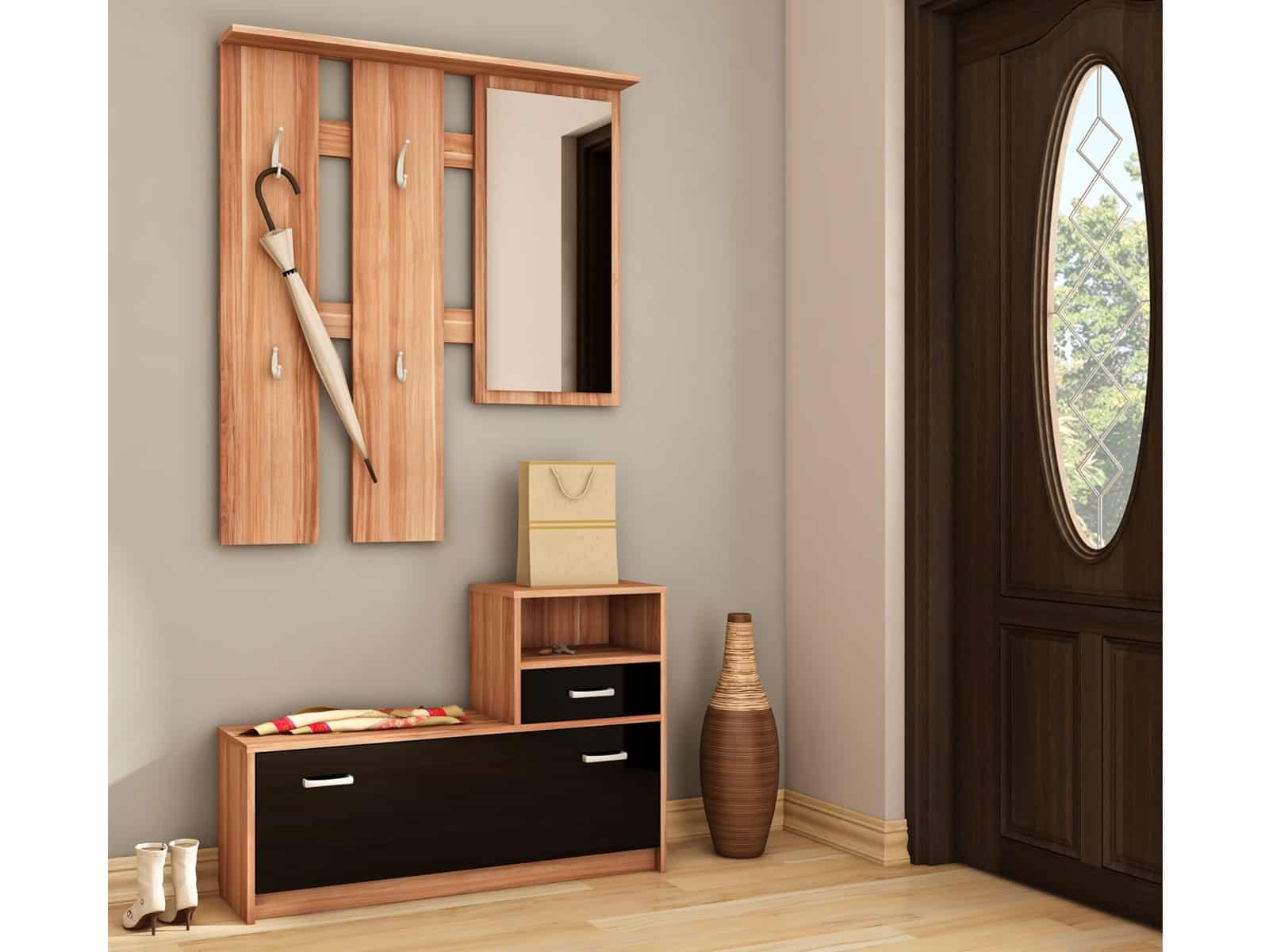 Předsíňová stěna LUNA, barva:  švestka wallis/černý lesk