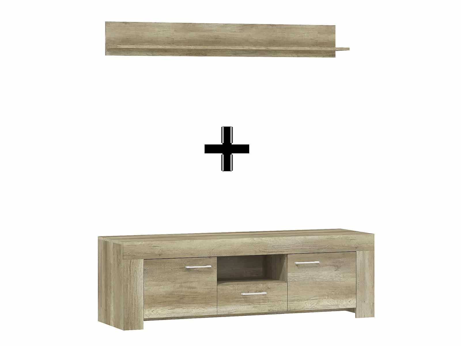 Set SKAY TV stolek SRTV155 + police P155, country šedý