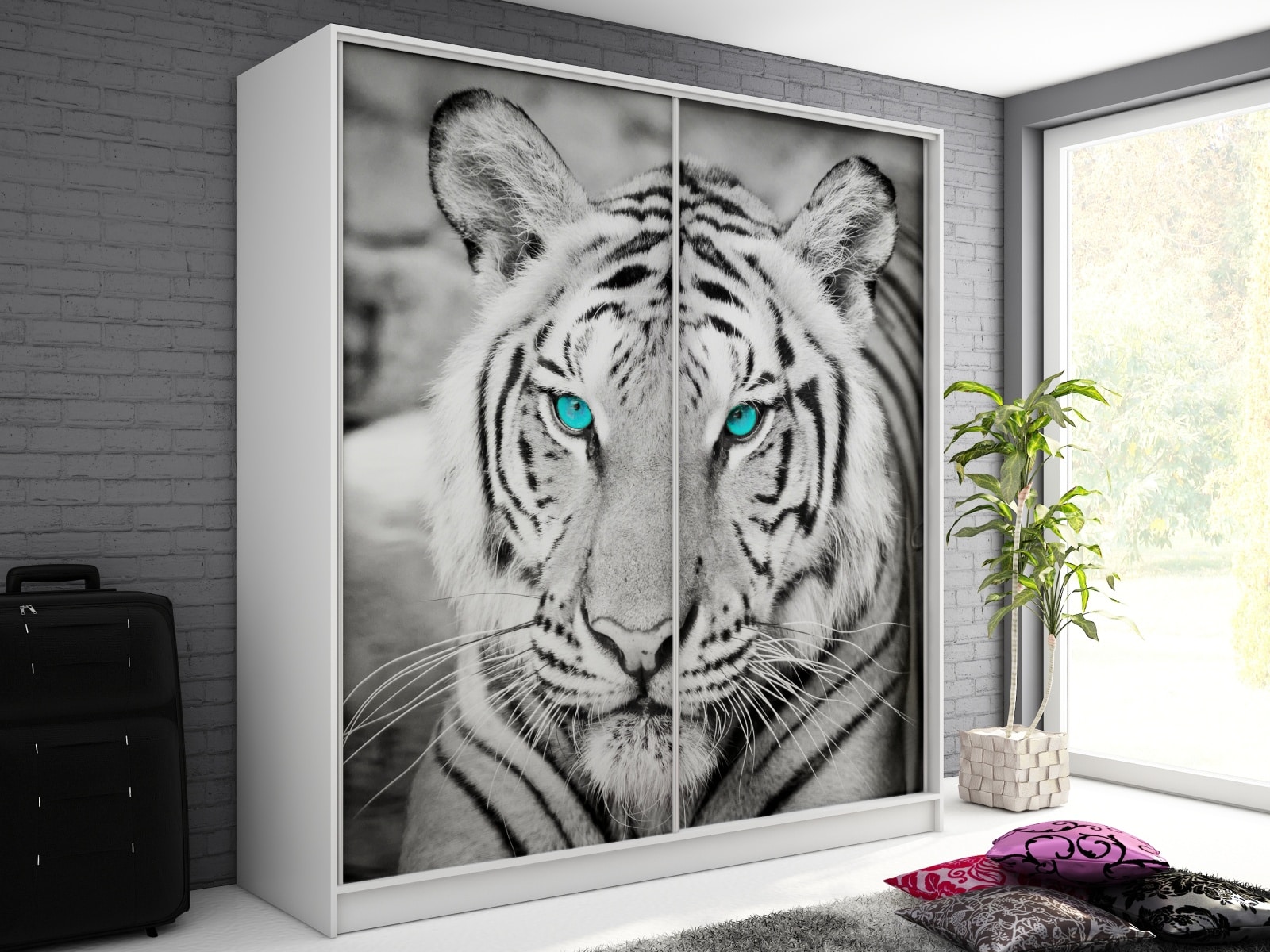 Skříň s obrázkem TYGR 200 cm, bílá DOPRODEJ