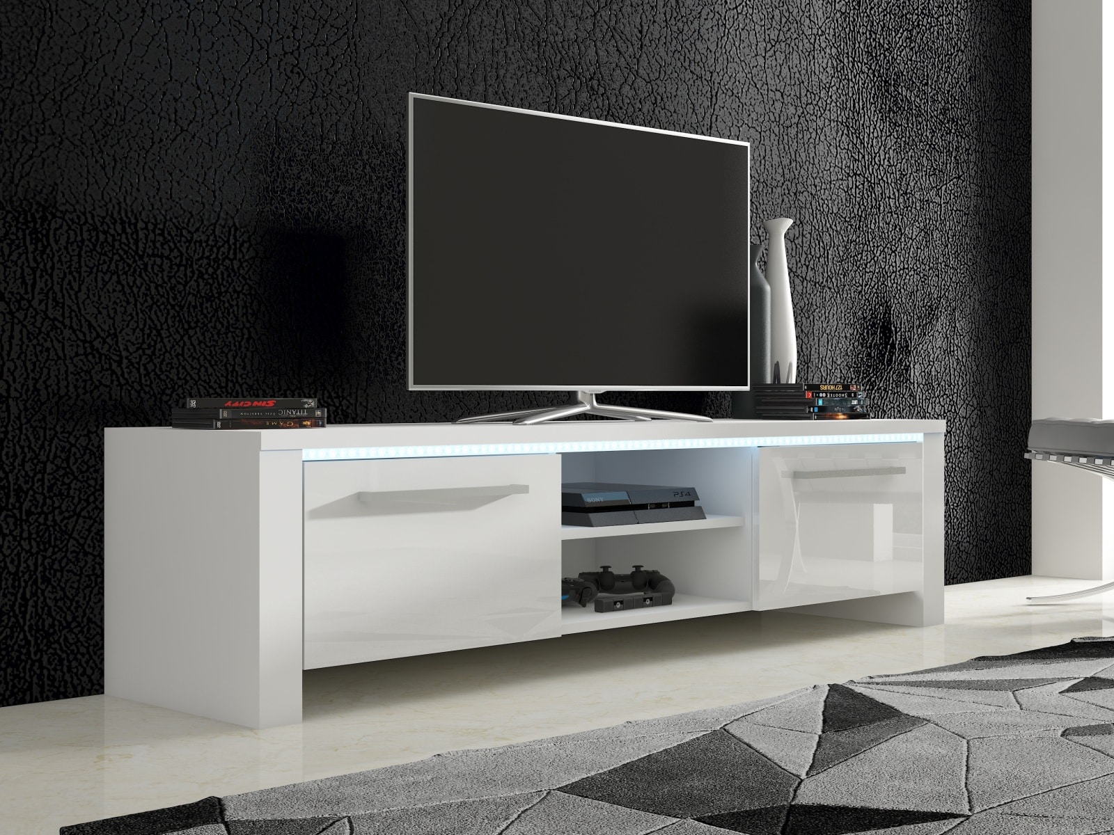 TV stolek HELIX 2, bílá/bílý lesk