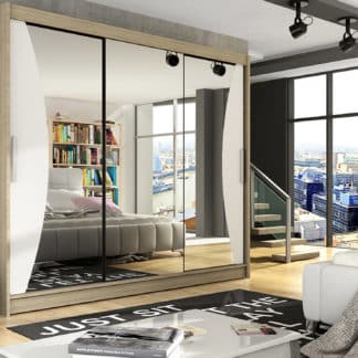 Šatní skříň ASTON IV, dub sonoma/bílý mat/zrcadlo