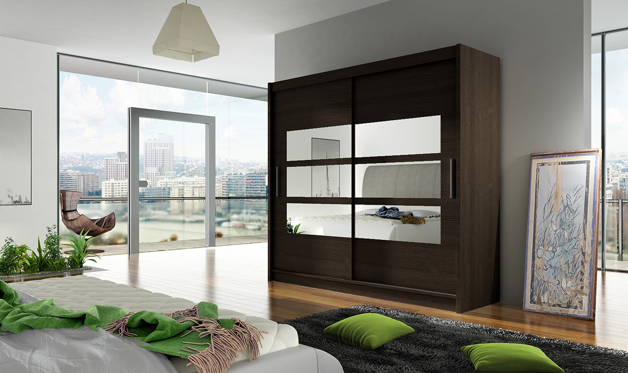 Šatní skříň BEGA III, choco/zrcadlo