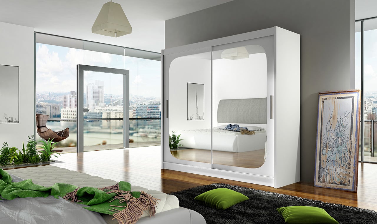 Šatní skříň BEGA VIII, bílý mat/zrcadlo