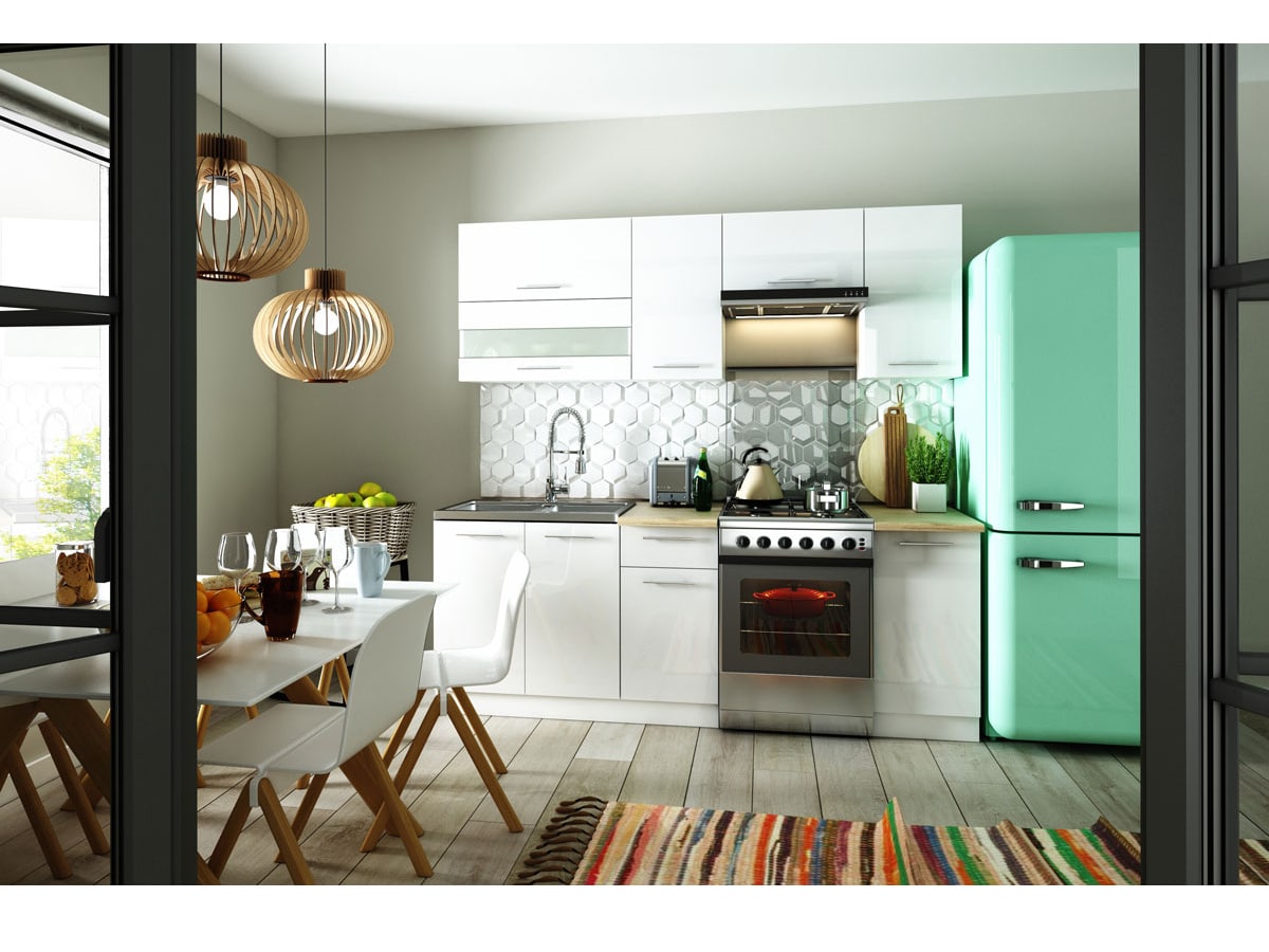 Kuchyně TIFFANY 160/220 cm, bílý lesk