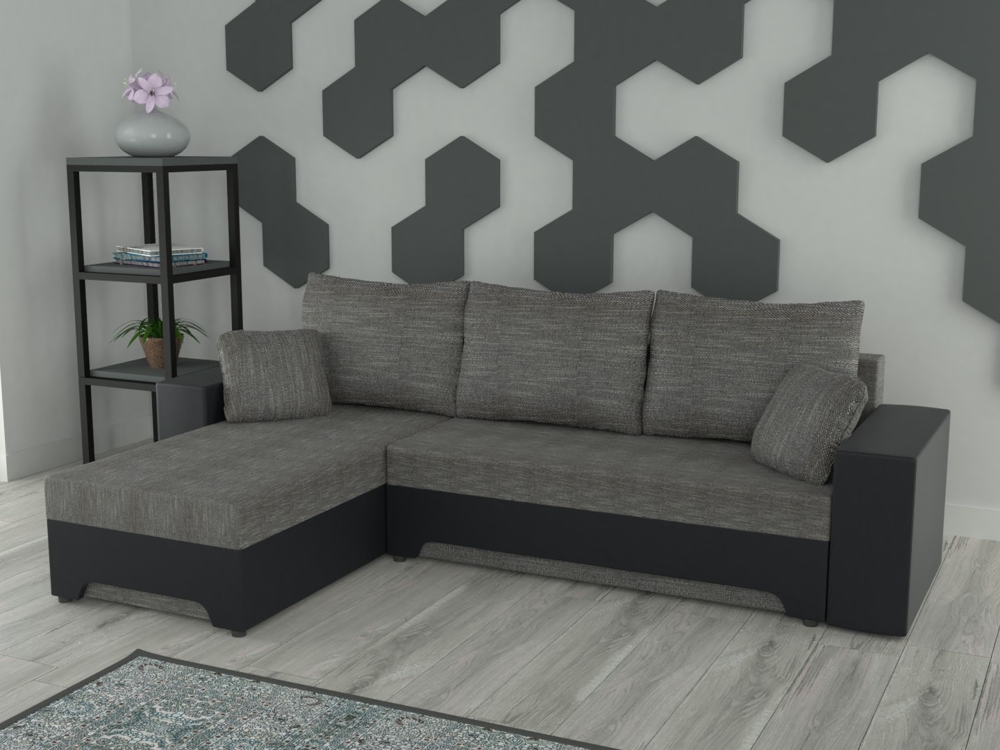 Rohová sedačka GALAXI univerzální, šedá látka/černá ekokůže