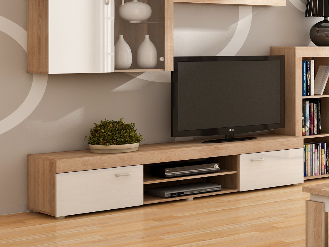 MAMBA, stolek RTV, dub sonoma sv./bílý lesk