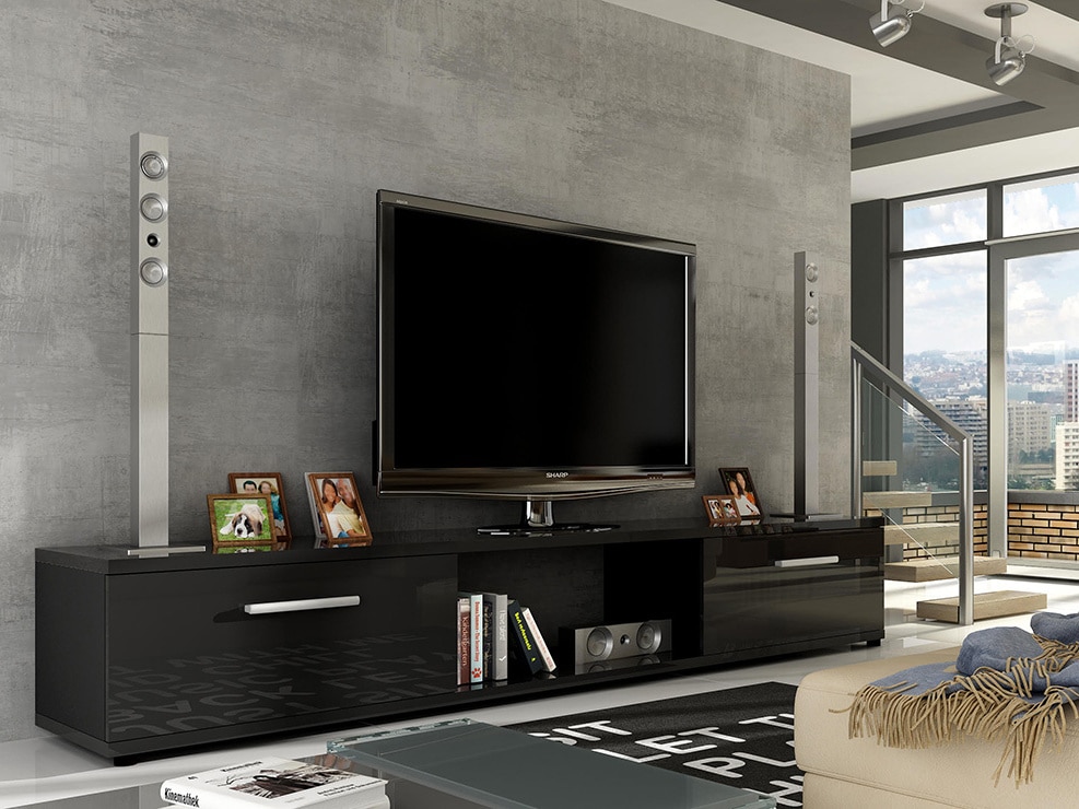 Televizní stolek MOLTON RTV, černá/černý lesk