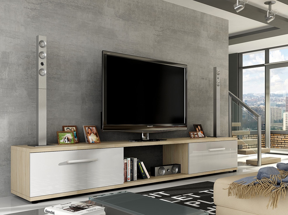 Televizní stolek MOLTON RTV, dub sonoma/bílý lesk