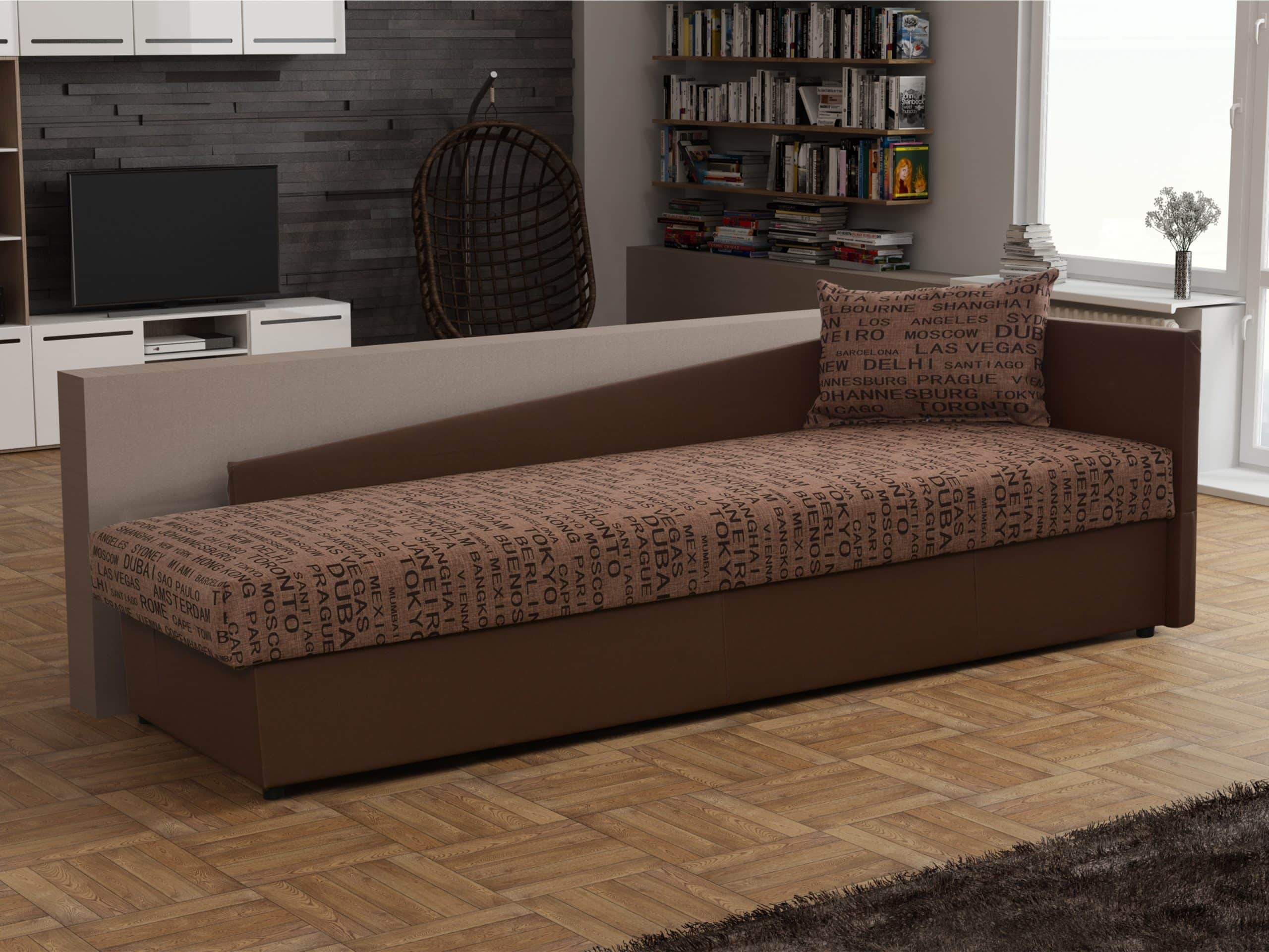 Pohovka JACEK 2 pravá, látka s potiskem/hnědá ekokůže