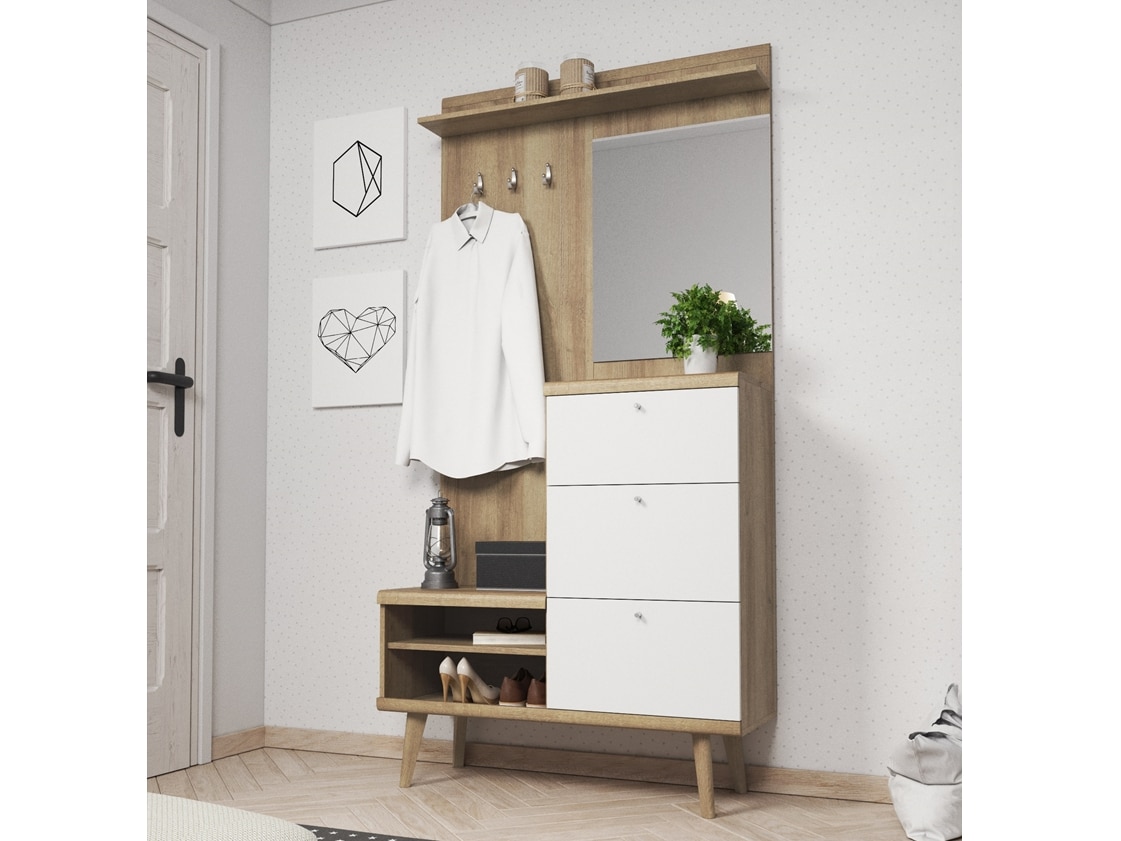 PRIMO předsíňová stěna, dub rivera/bílý mat