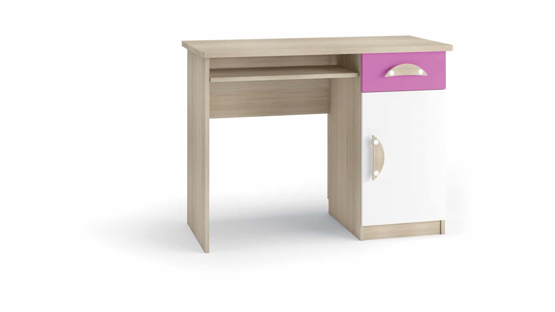 TENUS II psací stůl, dub sonoma/růžová/bílá